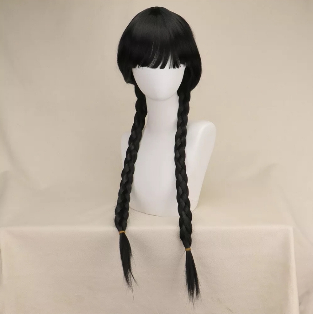 New Wednesday Cosplay Wig Black Braided Hair Cap Addams Family 2024 8410623 MGM